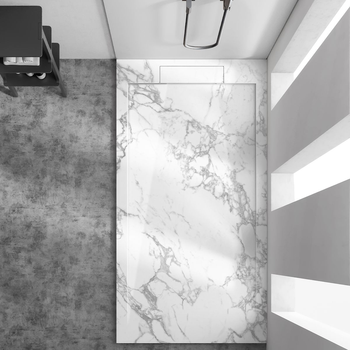 Cadita de dus, Alb, finisaj Carrara Arabescato, compozit, inaltime 2.5 cm, dimensiuni 100-160x80-90 cm, decupabila, Antonio