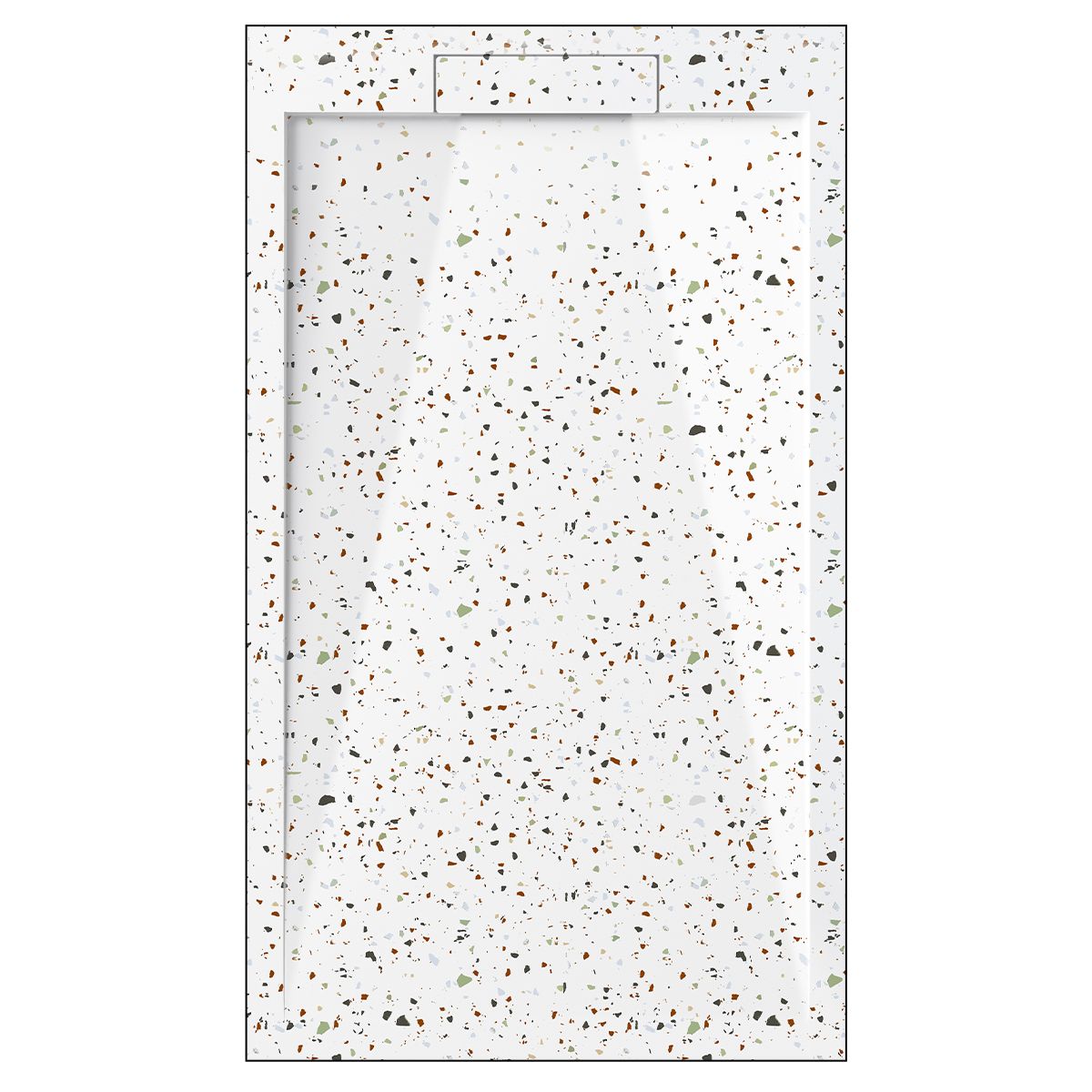 Cadita de dus, Alb, finisaj Terrazzo, compozit mineral, inaltime 2.5 dimensiuni 100-120x80-90 cm, decupabila, Antonio