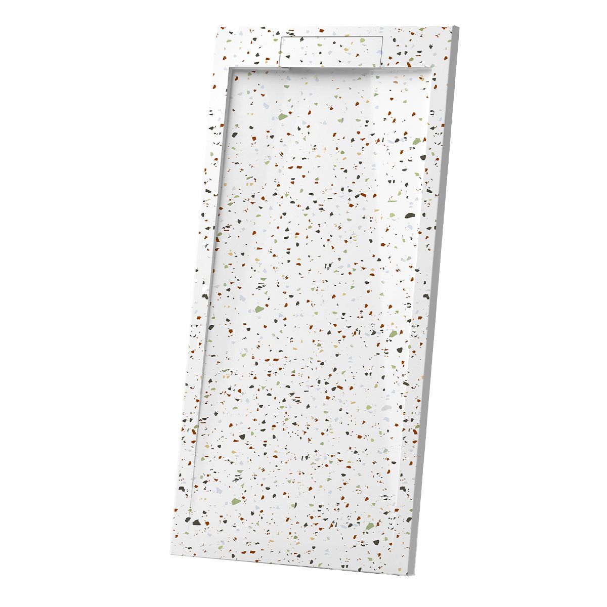 Cadita de dus, Alb, finisaj Terrazzo, compozit mineral, inaltime 2.5 dimensiuni 100-120x80-90 cm, decupabila, Antonio
