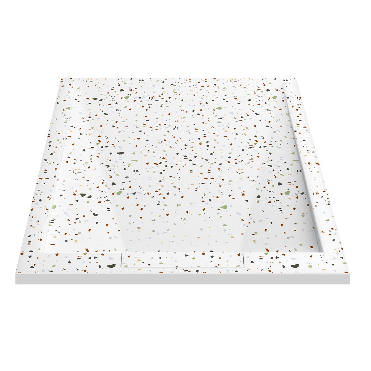 Cadita de dus, Alb, finisaj Terrazzo, compozit mineral, inaltime 2.5 dimensiuni 100-120x80-90 cm, decupabila, Antonio