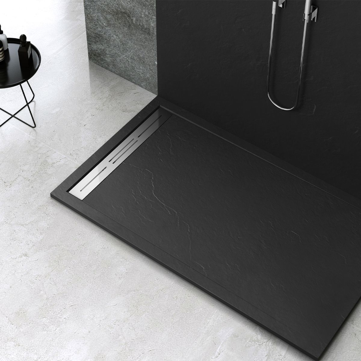 Cadita de dus, compozit mineral, dimensiuni 120x90 cm, inaltime 2.8 cm, decupabila, Negru, Gonzalo