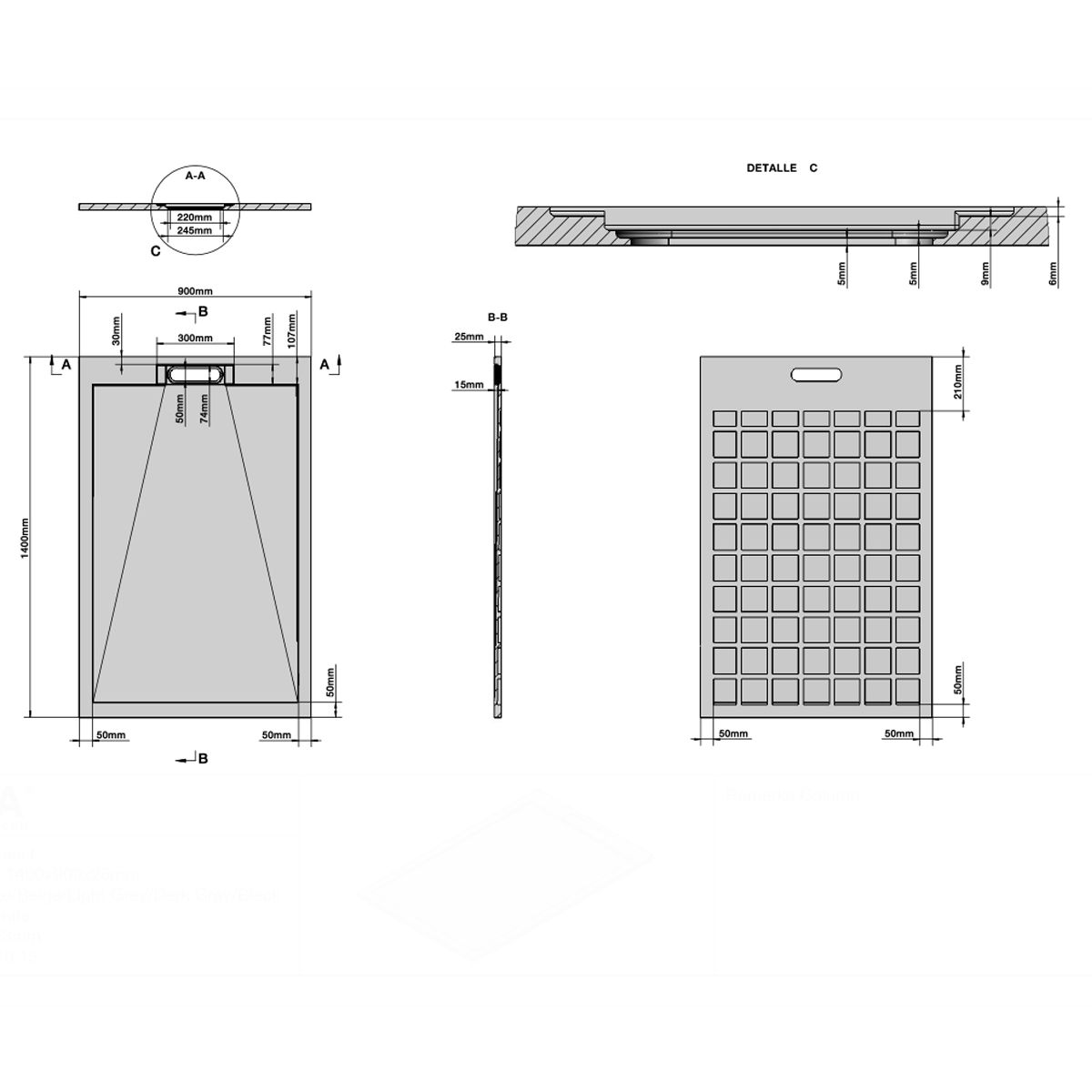 Cadita de dus compozit mineral, dimensiuni 70-90 x 80-160 cm, inaltime 2.5 cm, scugere ascunsa, decupabila, Alb, Antonio