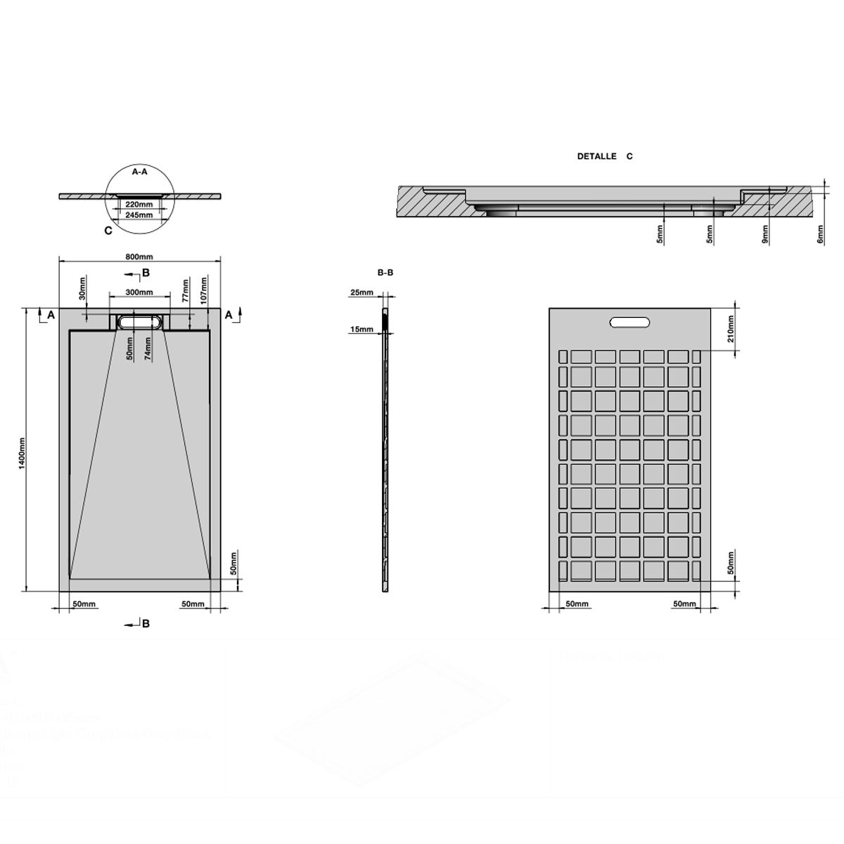Cadita de dus compozit mineral, dimensiuni 70-90 x 80-160 cm, inaltime 2.5 cm, scugere ascunsa, decupabila, Alb, Antonio