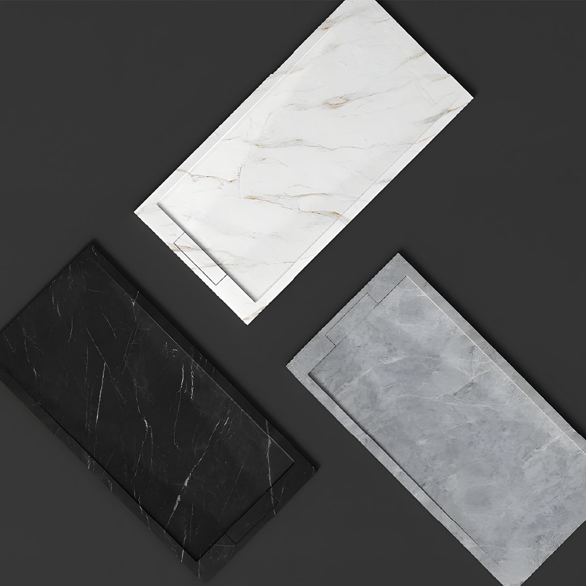 Cadita de dus, Gri Pietra, finisaj Marble Mat, compozit mineral, dimensiuni 100-160x70-90 cm, decupabila, Antonio