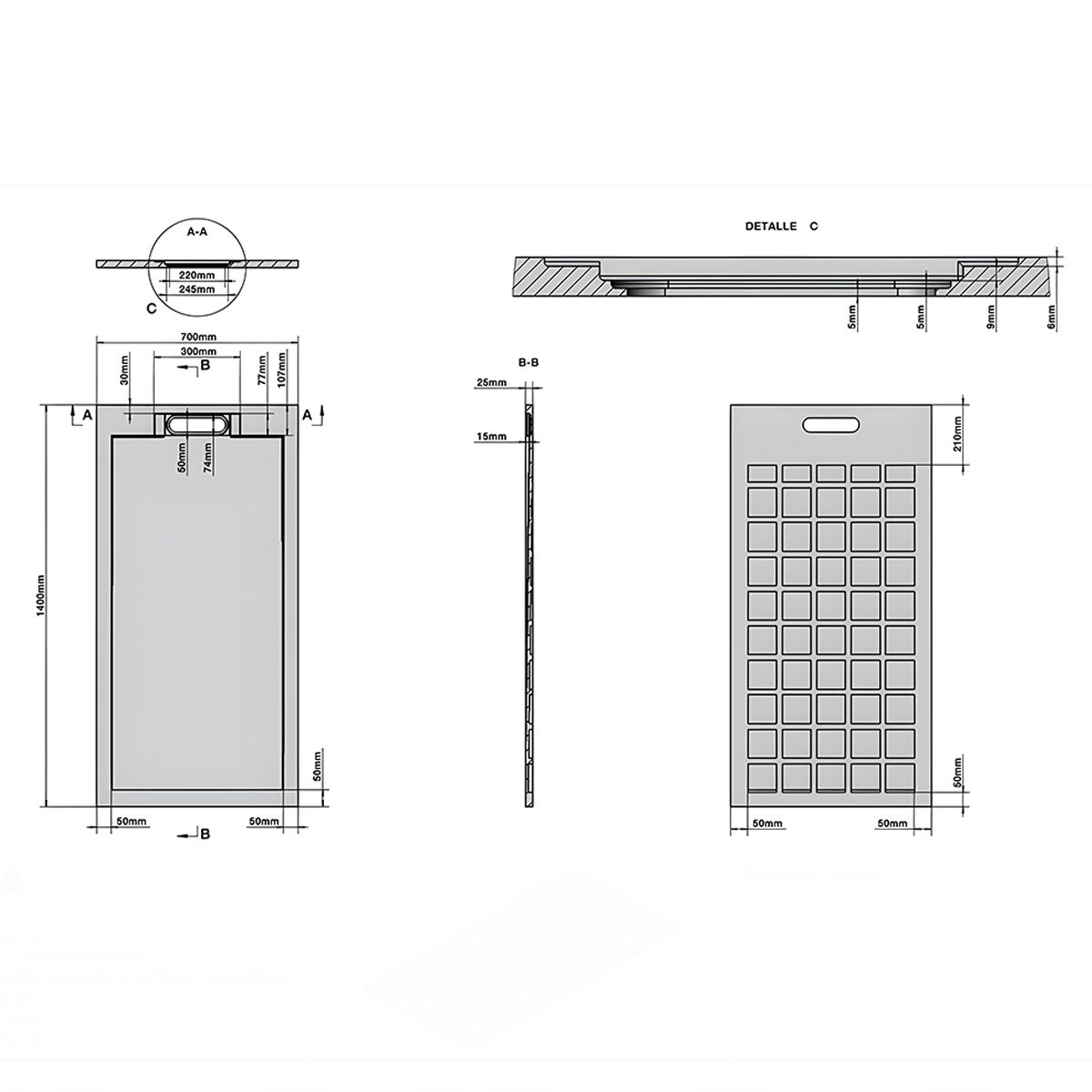 Cadita de dus, Negru Marquina, finisaj Marble Mat, compozit mineral, dimensiuni 100-160x70-90 cm, decupabila, Antonio