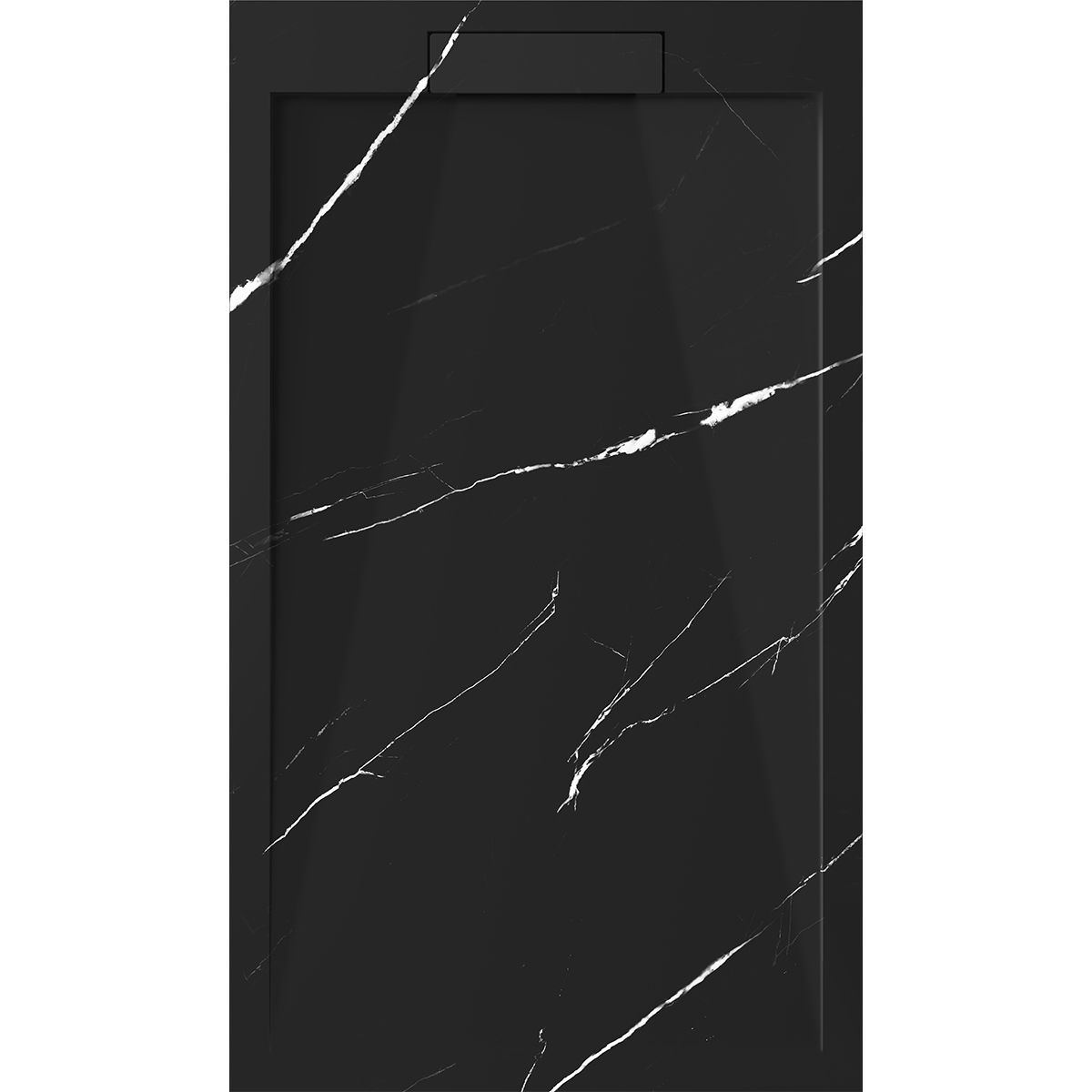 Cadita de dus, Negru Marquina, finisaj Marble Mat, compozit mineral, dimensiuni 100-160x70-90 cm, decupabila, Antonio