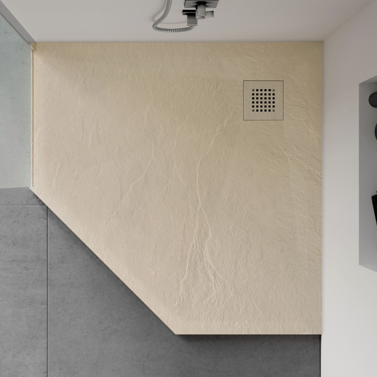 Cadita de dus pentagonala, compozit mineral, dimensiuni 90x90 cm, inaltime 2.5 cm, decupabila, Crem, Aurelio