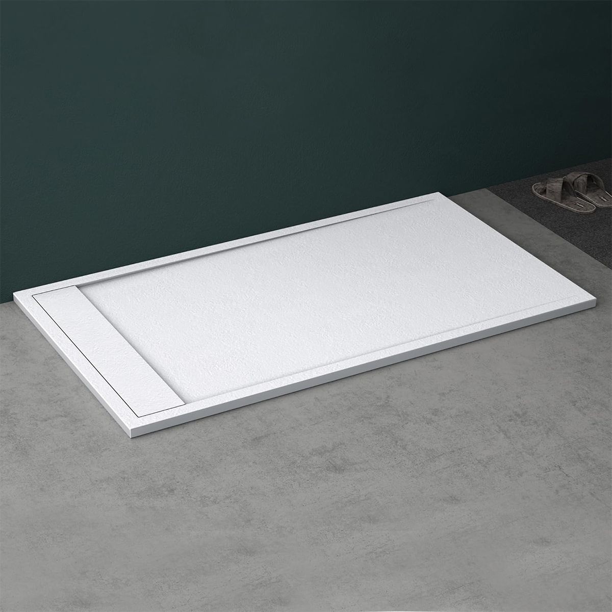 Cadita dus, compozit de marmura, scurgere ascunsa, inaltime 3 cm, Alb, dimensiune: 80-90x120-140-160 cm, GEO10