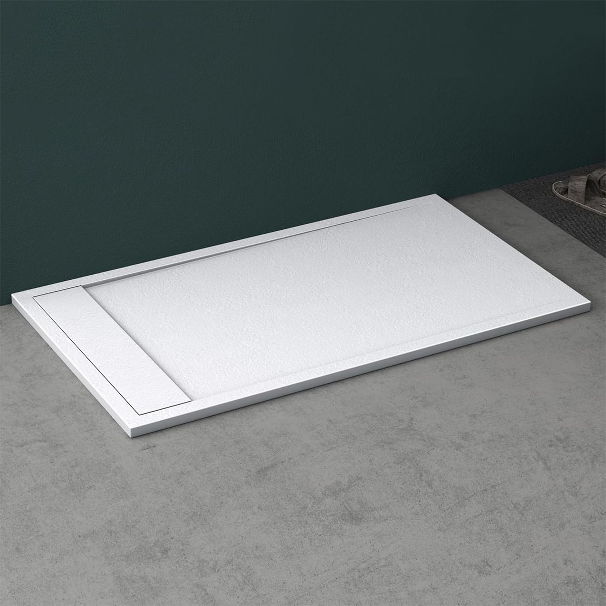 Cadita dus, compozit de marmura, scurgere ascunsa, inaltime 3 cm, Alb, dimensiune: 80-90x120-140-160 cm, GEO10