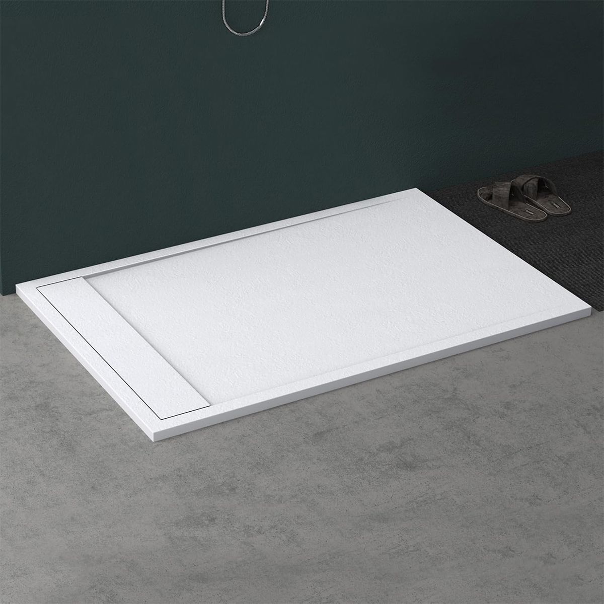 Cadita dus, compozit de marmura, scurgere ascunsa, inaltime 3 cm, Alb, dimensiune: 80-90x120-140-160 cm, GEO10