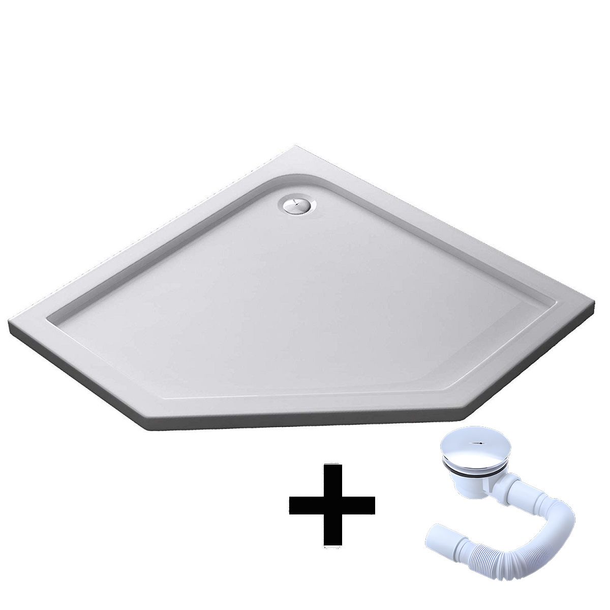 Cadita dus Faro, Alba, Pentagonala, sifon inclus, 90x90 cm, inaltime 4 cm, acril sanitar pur