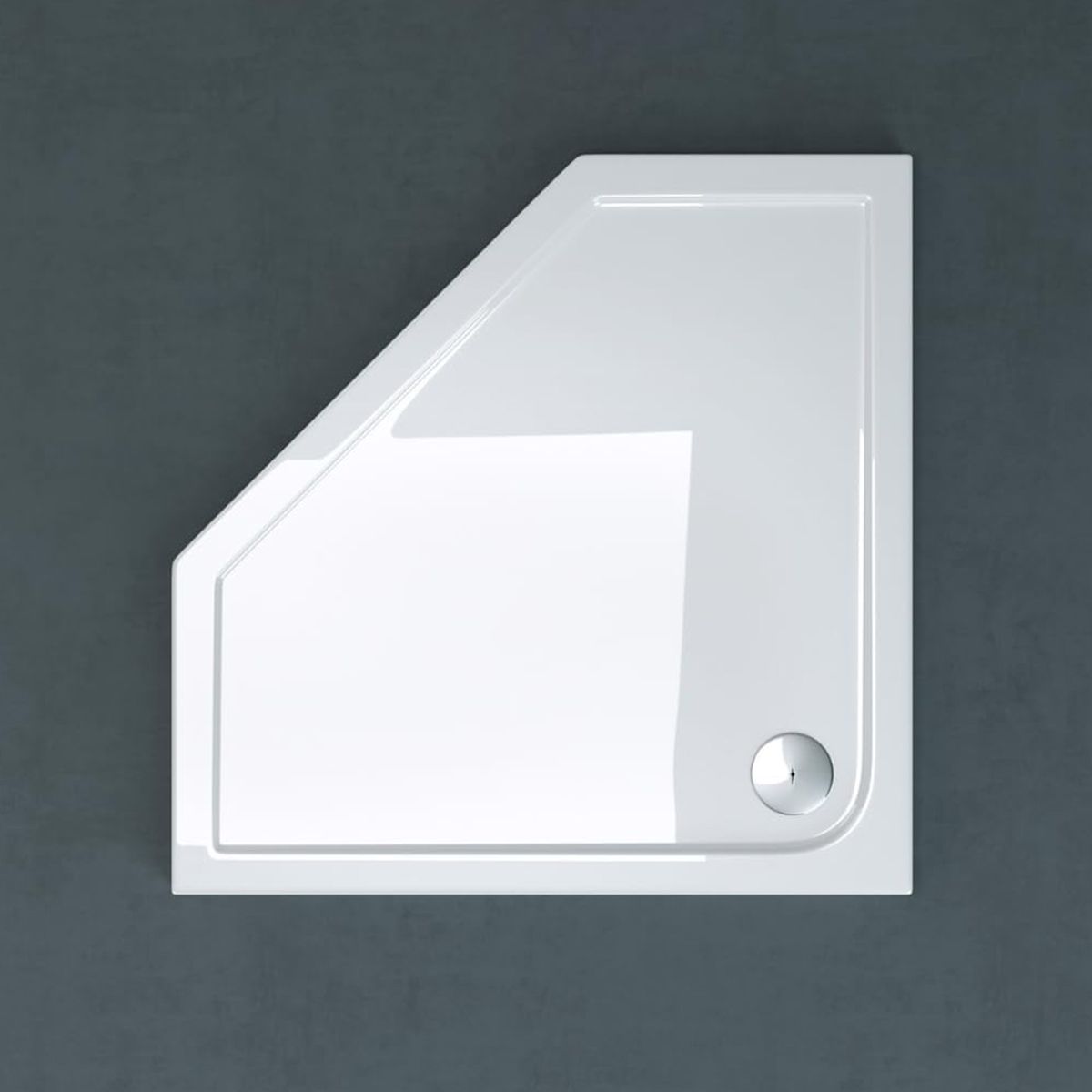Cadita dus Faro, Alba, Pentagonala, sifon inclus, 90x90 cm, inaltime 4 cm, acril sanitar pur