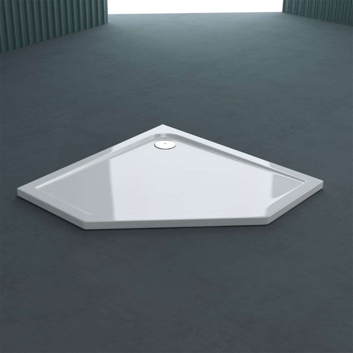 Cadita dus Faro, Alba, Pentagonala, sifon inclus, 90x90 cm, inaltime 4 cm, acril sanitar pur