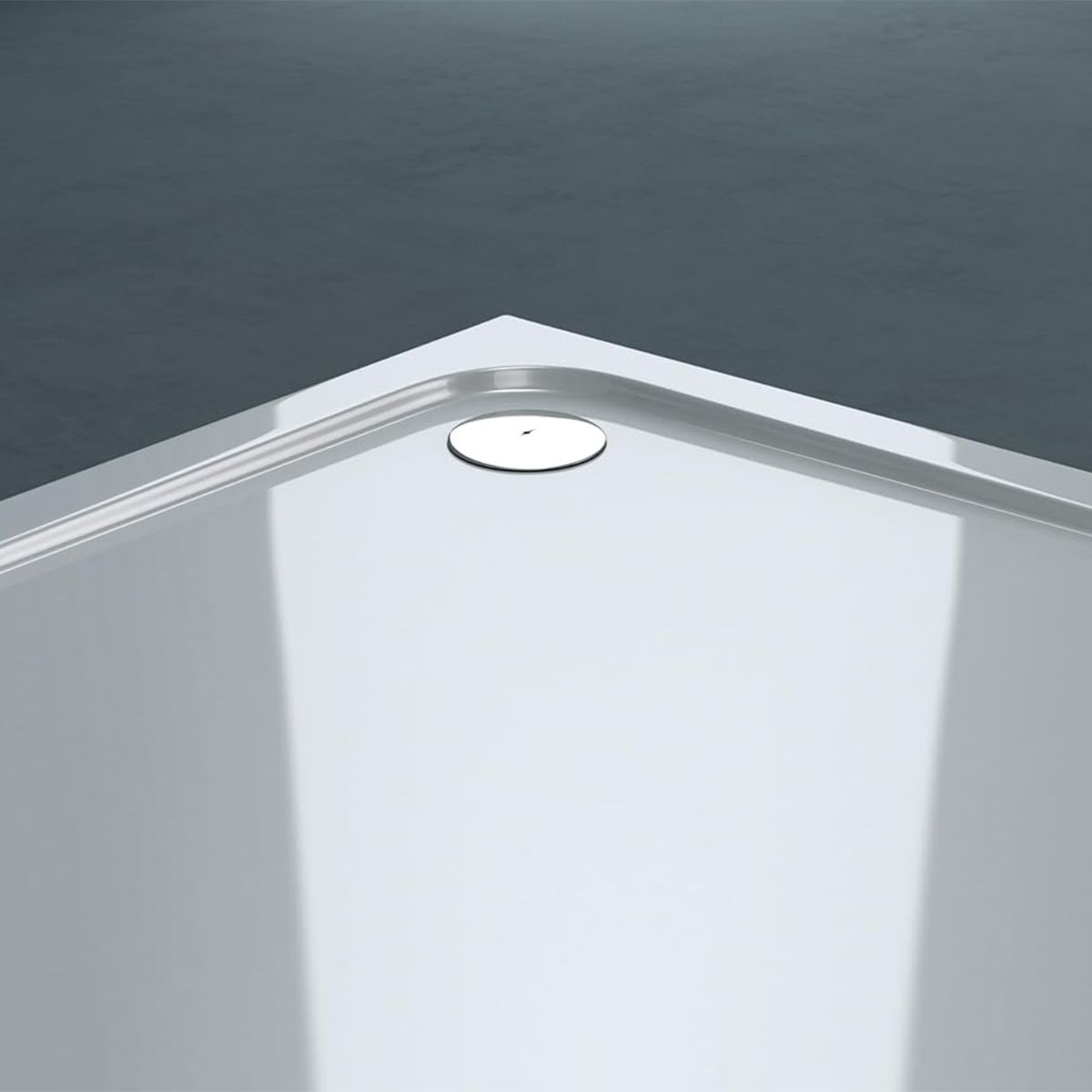 Cadita dus Faro, Alba, Pentagonala, sifon inclus, 90x90 cm, inaltime 4 cm, acril sanitar pur