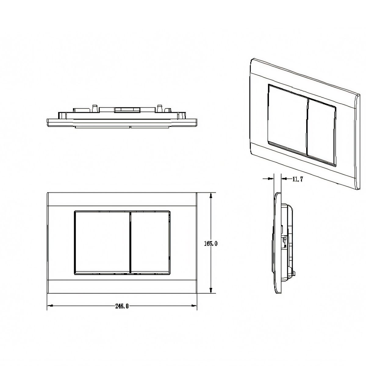 Cadru cu rezervor incastrat, latime de 50 cm, capacitate 3/8 litri, clapeta de actionare din aluminiu auriu mat