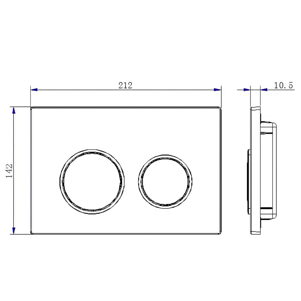 Cadru cu rezervor incastrat, latime de 50 cm, capacitate 3/8 litri, clapeta din aluminiu cu butoane rotunde negru mat