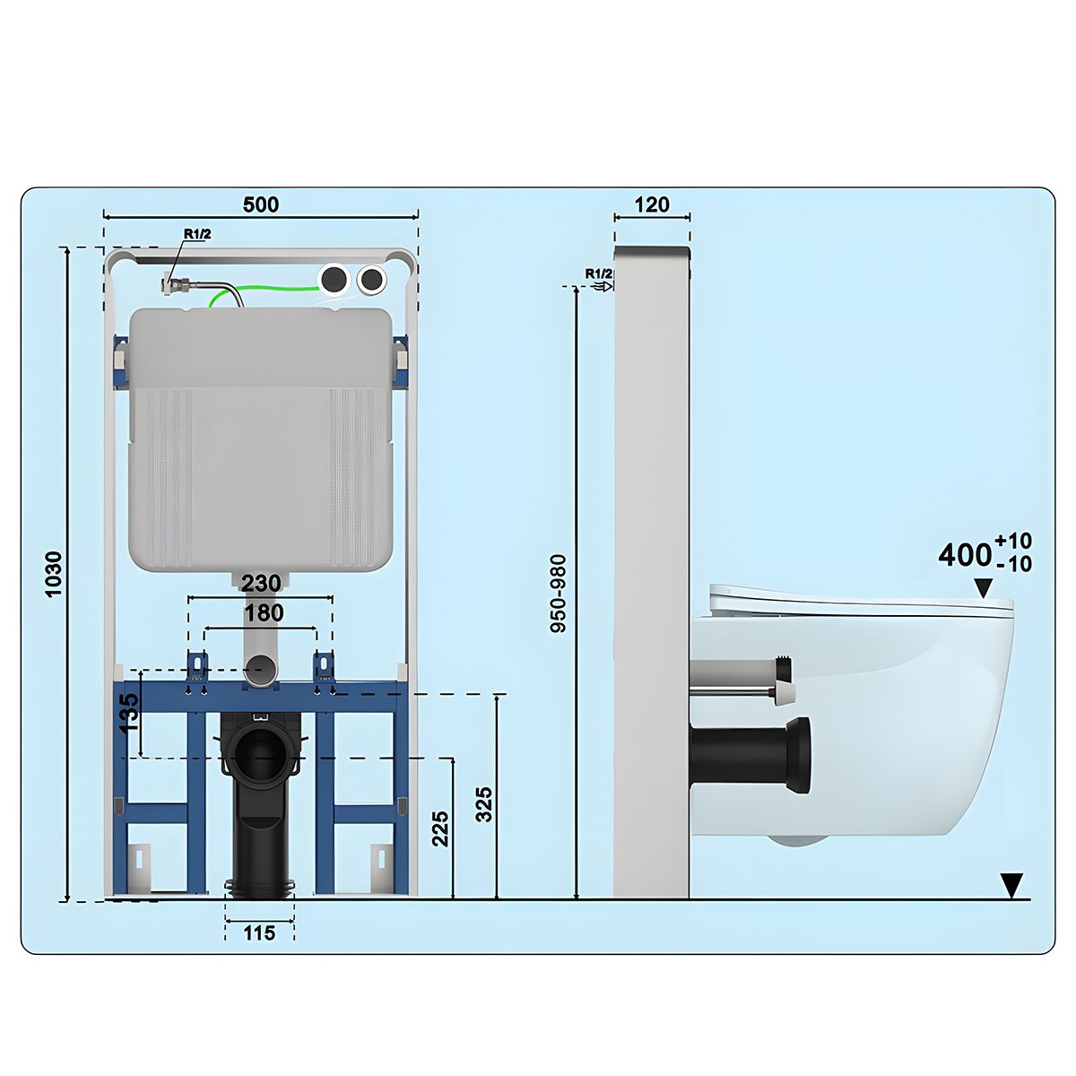 Cadru wc cu rezervor din sticla securizata alba, dimensiunea 103x50 cm, pentru vas wc suspendat, Nexus