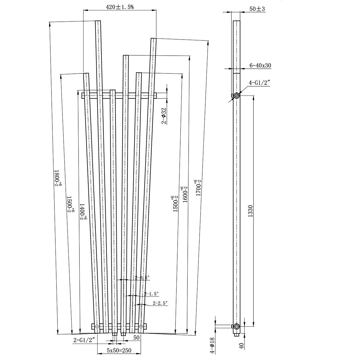 Calorifer Alb, Resigilat, 180x42cm , 687 W, 6 elementi, otel, design modern, Enes