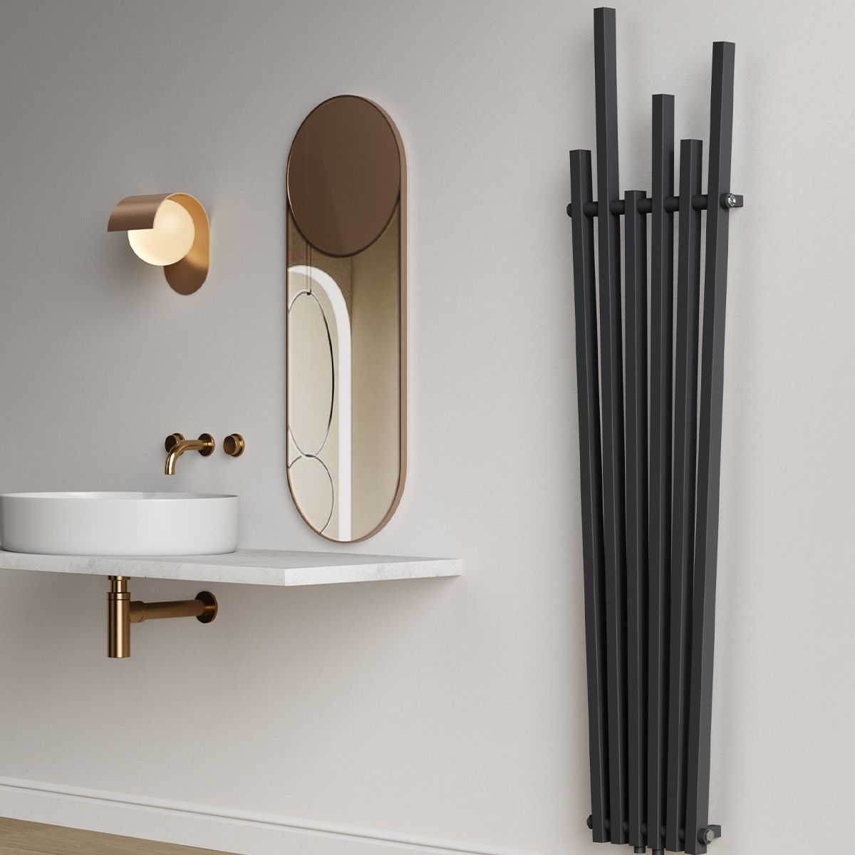 Calorifer Antracit, 180x42 cm, 687 W, 6 elementi, otel, design modern, Enes
