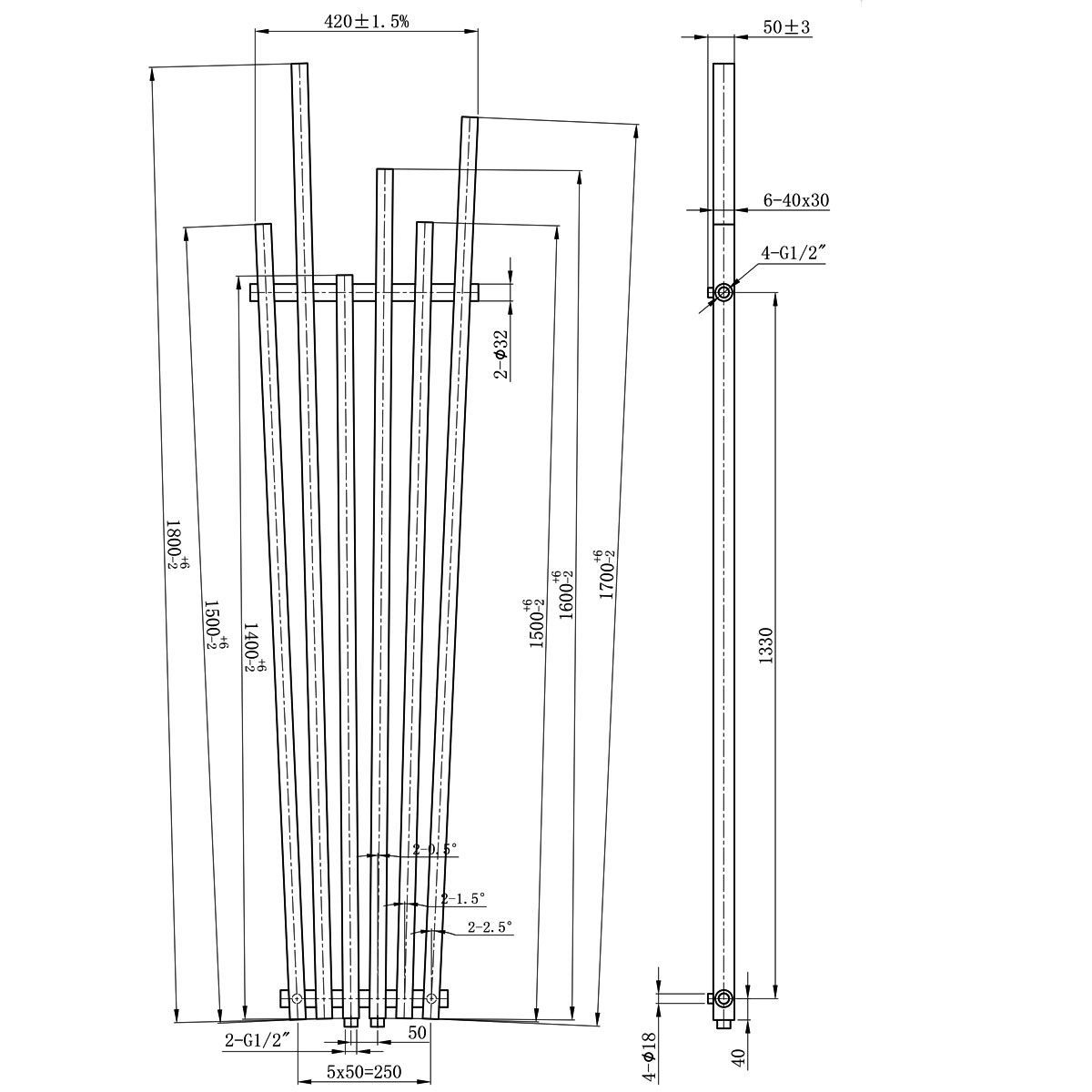Calorifer, Crem, 180x42 cm, 687 W, 6 elementi, otel, design modern, Enes