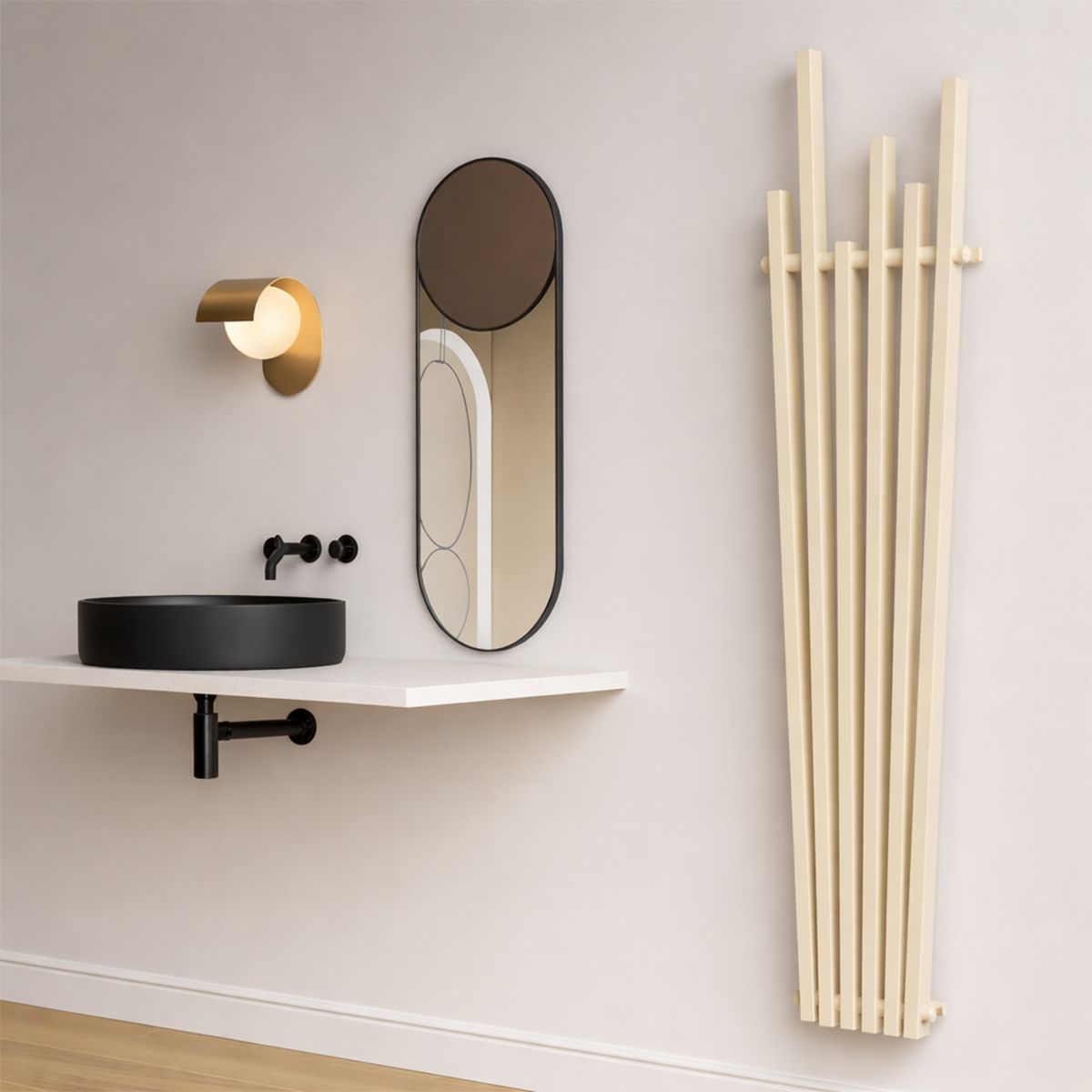 Calorifer, Crem, 180x42 cm, 687 W, 6 elementi, otel, design modern, Enes