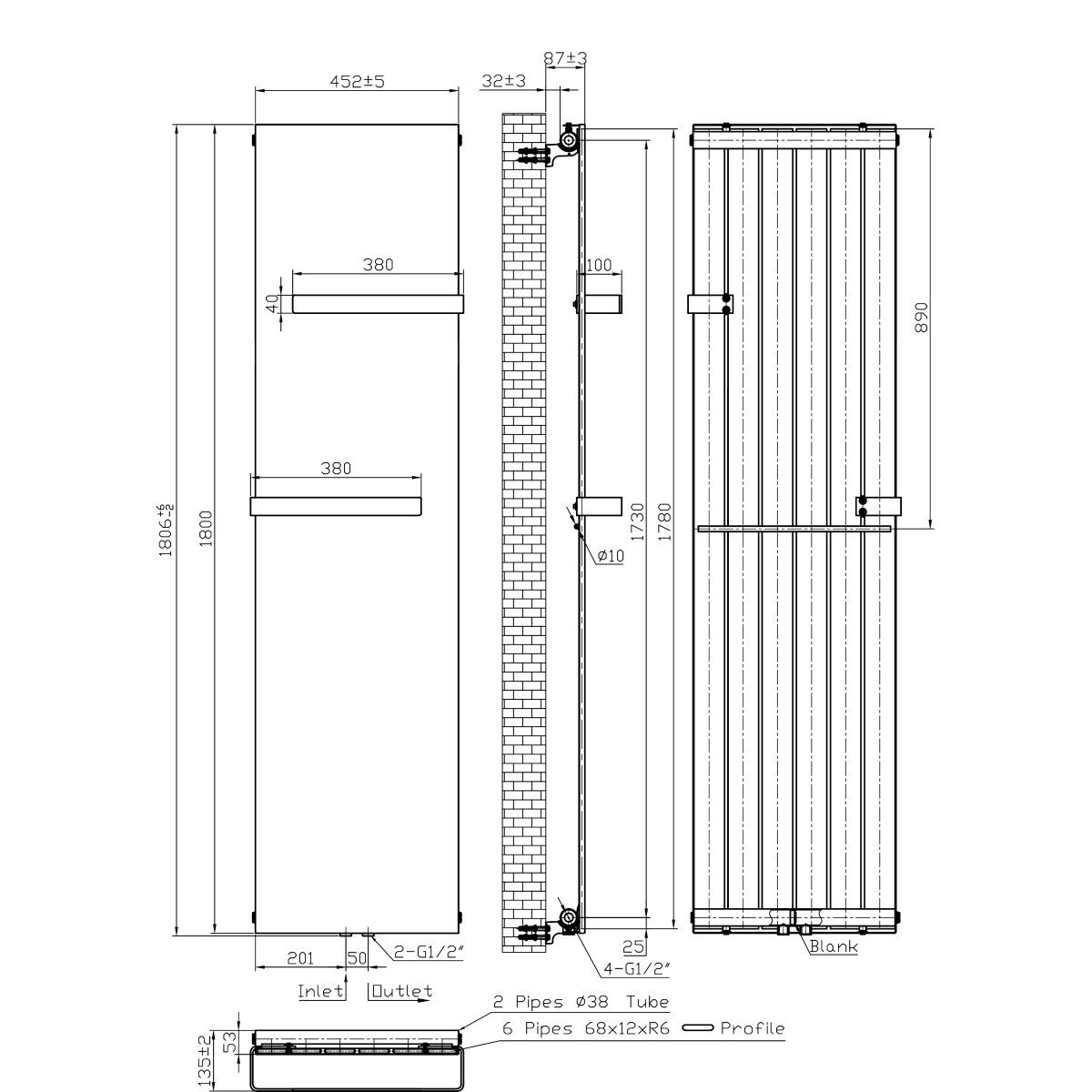Calorifer Ego-Aphrodite, radiator Portprosop din otel, Alb, 140-160-180 x 45 cm