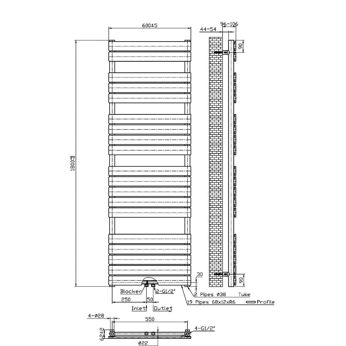 Calorifer EGO - Nadir, radiator Portprosop din otel, Alb sau Antracit, 100-120-140-160-180 cm