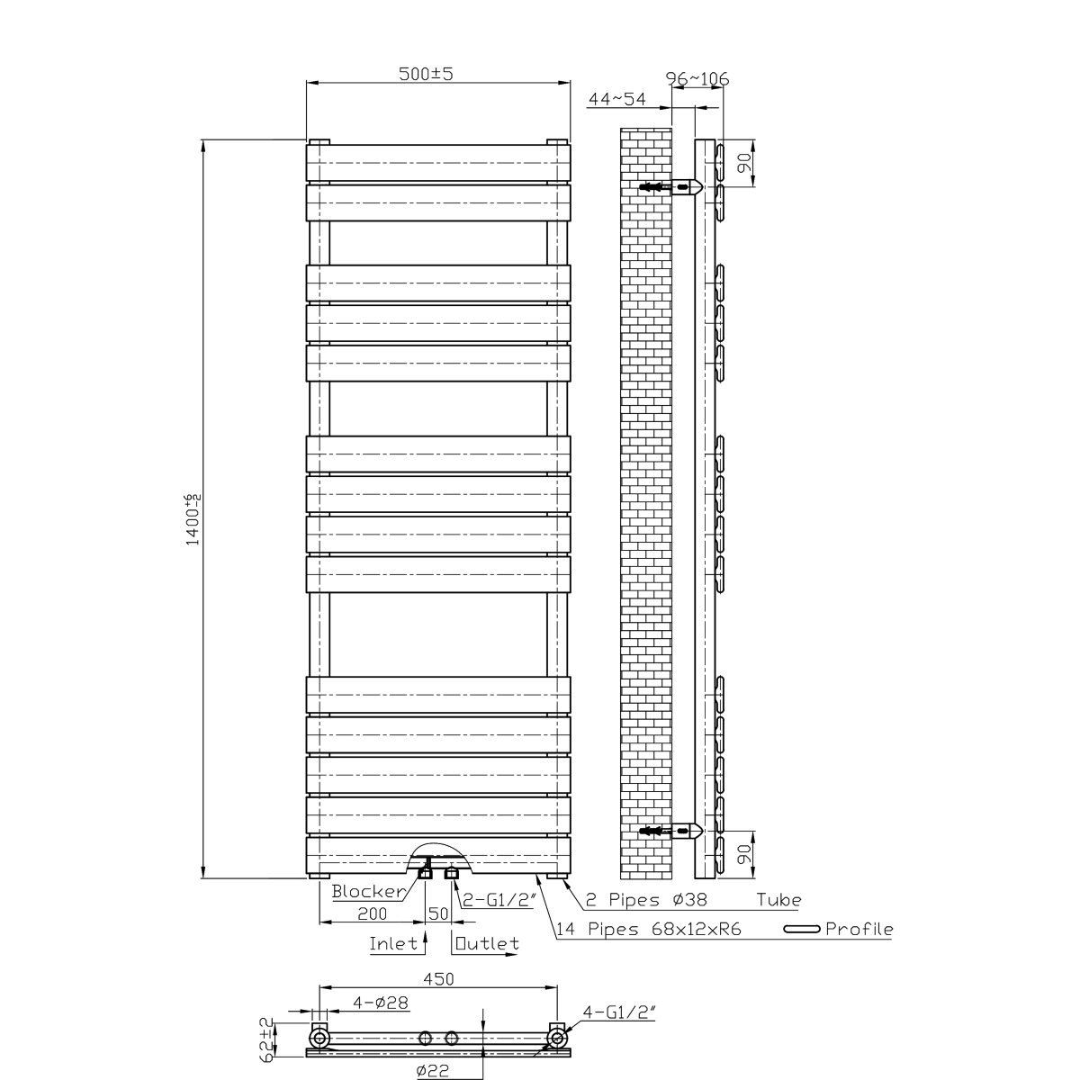 Calorifer EGO - Nadir, radiator Portprosop din otel, Alb sau Antracit, 100-120-140-160-180 cm