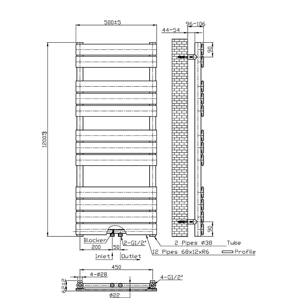 Calorifer EGO - Nadir, radiator Portprosop din otel, Alb sau Antracit, 100-120-140-160-180 cm