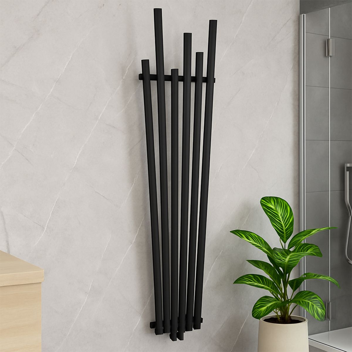 Calorifer Negru Mat, 180x42 cm , 687 W, 6 elementi, otel, design modern, Enes