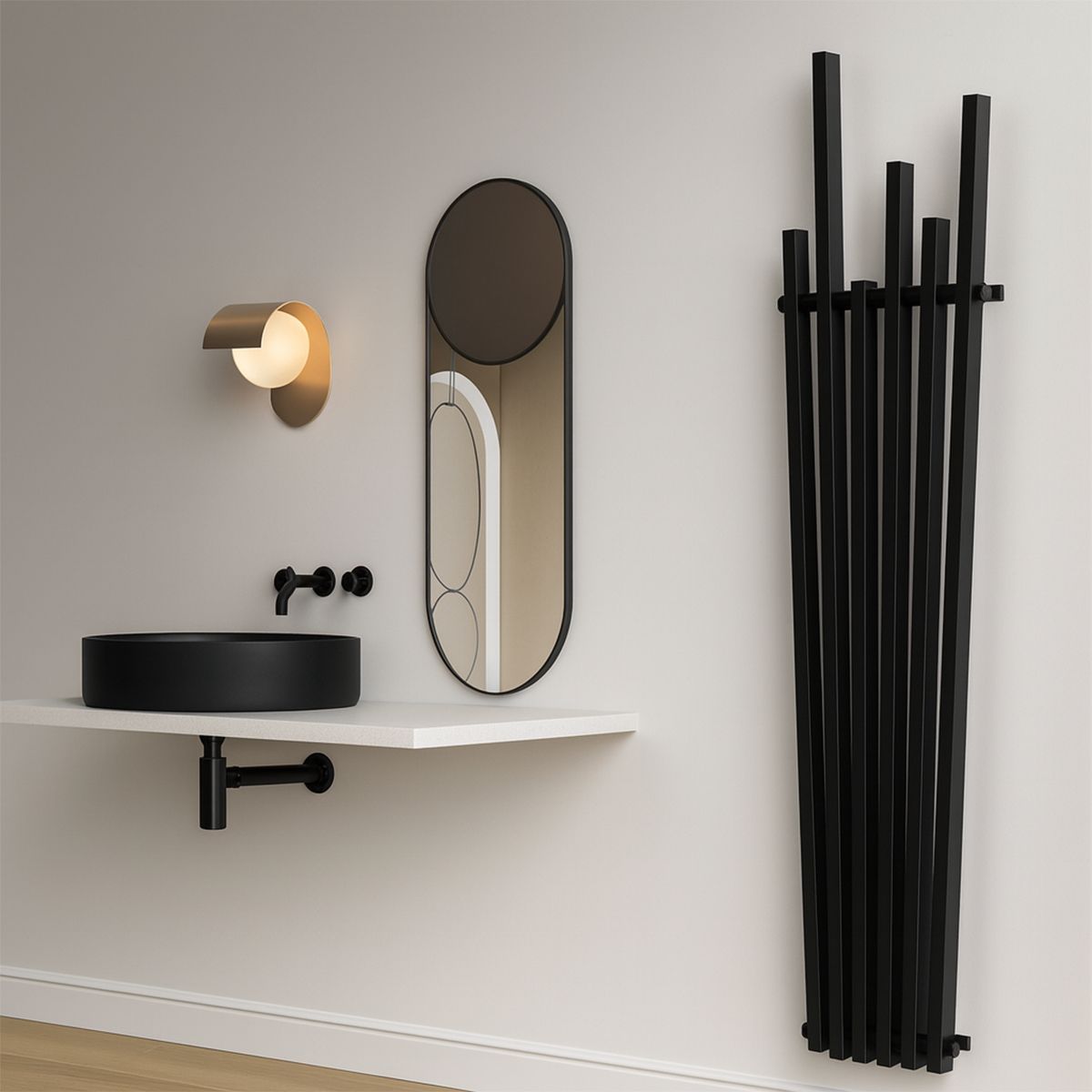 Calorifer Negru Mat, 180x42 cm , 687 W, 6 elementi, otel, design modern, Enes