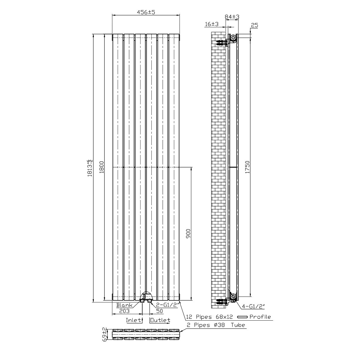Calorifer vertical EGO - Kalifa, radiator din otel, Alb sau Antracit, dimensiuni la alegere