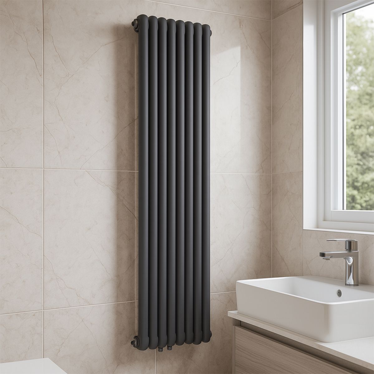 Calorifer vertical, otel, 188x44 cm, 2960 W, 7 elementi, Antracit, Eleganza