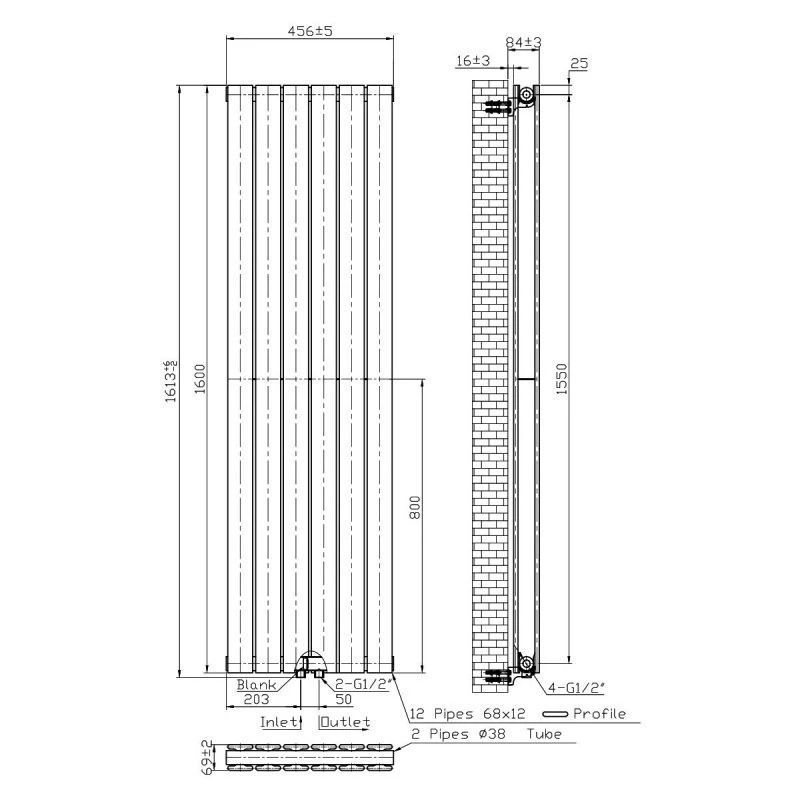 Calorifer vertical Resigilat, EGO - Kalifa, radiator din otel, 160x46 cm, Antracit, profil dublu