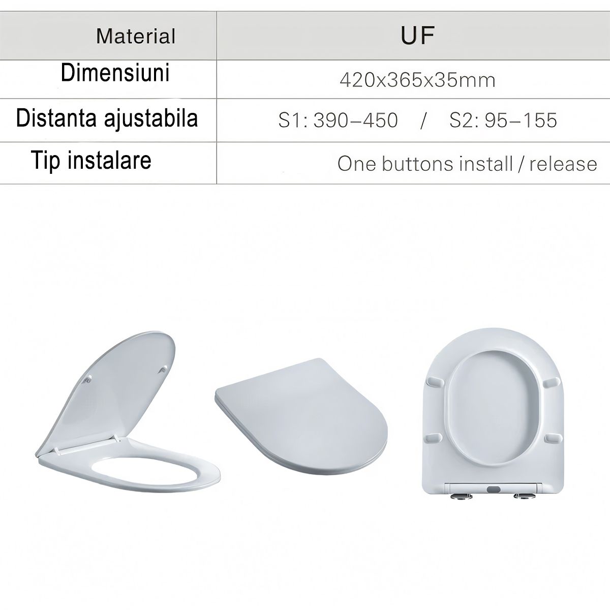Capac slim Duroplast Soft-Close, distanta ajustabila, Quick Release, pentru vas wc Ben Negru Lucios si Auriu Marble