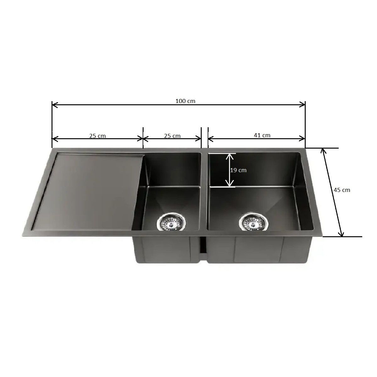 Chiuveta Bucatarie, Statie Lucru, Acoperire Nano, 2 cuve, adancime 19 cm, otel inoxidabil, Gun Grey, 100x45 cm, Vania