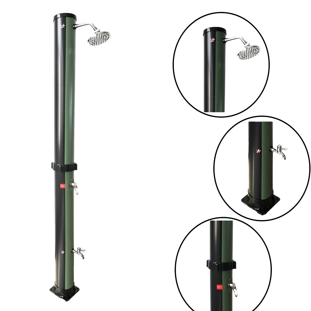 Dus solar, 38 Litri, gradina si piscina, dus pentru picioare, dus tip ploaie 15 cm, Negru si Verde, Valencia