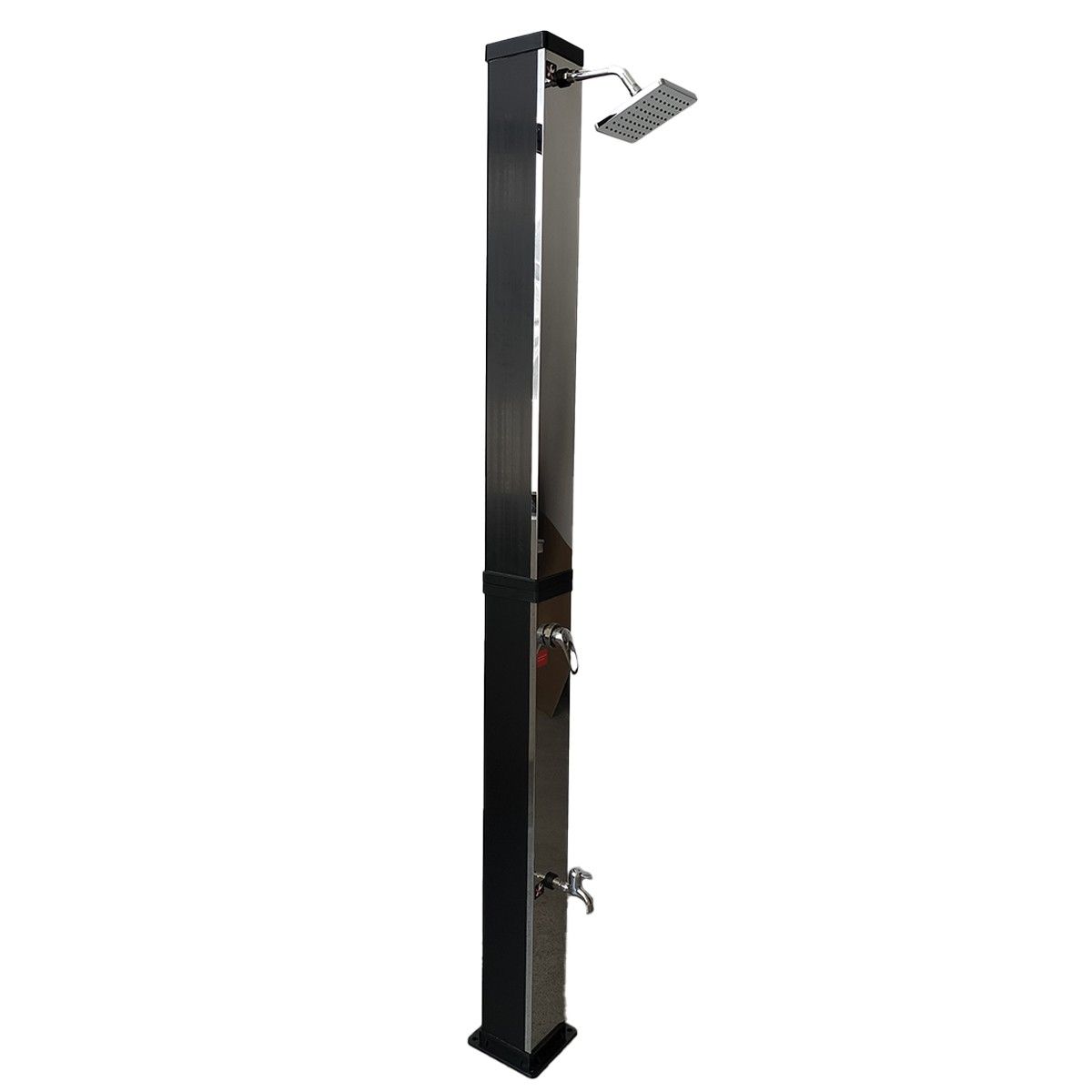 Dus solar pentru gradina si piscina, capacitate de 35 litri, cap de dus tip ploaie 15 cm, Negru-oglinda, Luce
