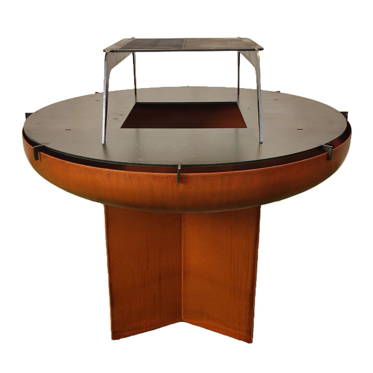 Gratar pe lemn cu plita, Vatra, Multifunctional, din otel corten de 2 mm,  dia 100xH 70 cm, AshCraft