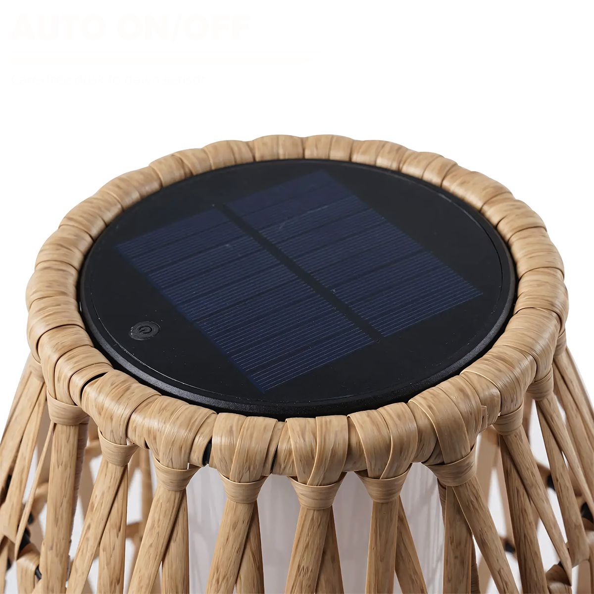 Lampa solara, impletitura din poliratan, incarcare USB, baterie inclusa, protectie IP65, 73 cm, lumina calda, SunBoho