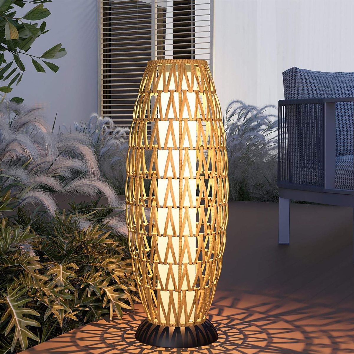 Lampa solara, impletitura din poliratan, incarcare USB, baterie inclusa, protectie IP65, 73 cm, lumina calda, SunBoho