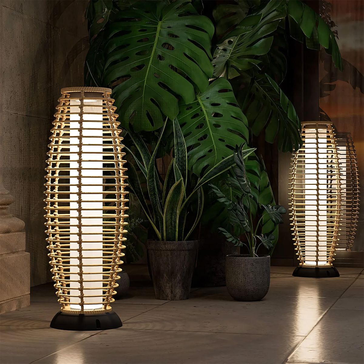 Lampa solara, impletitura din poliratan, incarcare USB, baterie inclusa, protectie IP65, 74 cm, lumina calda, Solar Boho