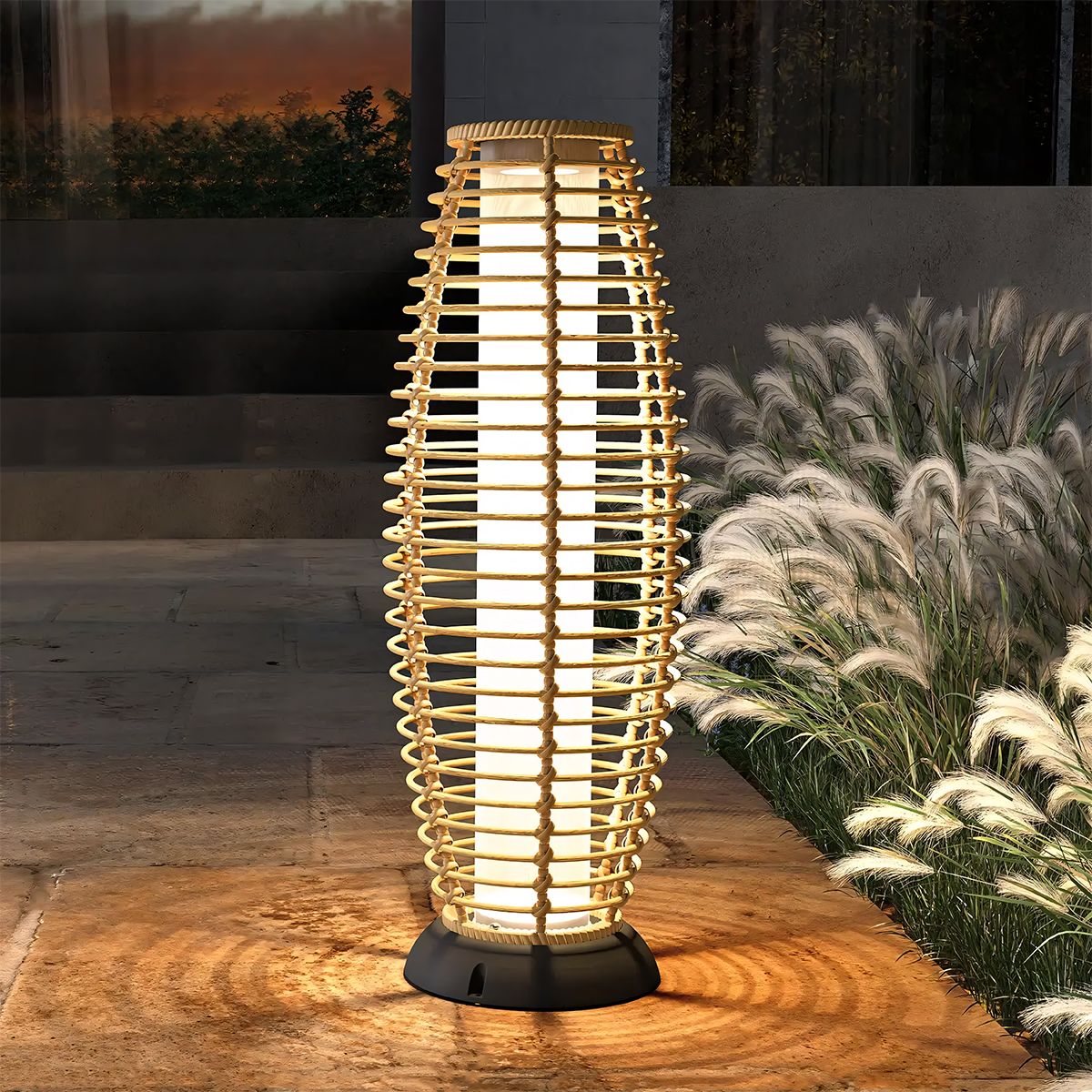 Lampa solara, impletitura din poliratan, incarcare USB, baterie inclusa, protectie IP65, 74 cm, lumina calda, Solar Boho