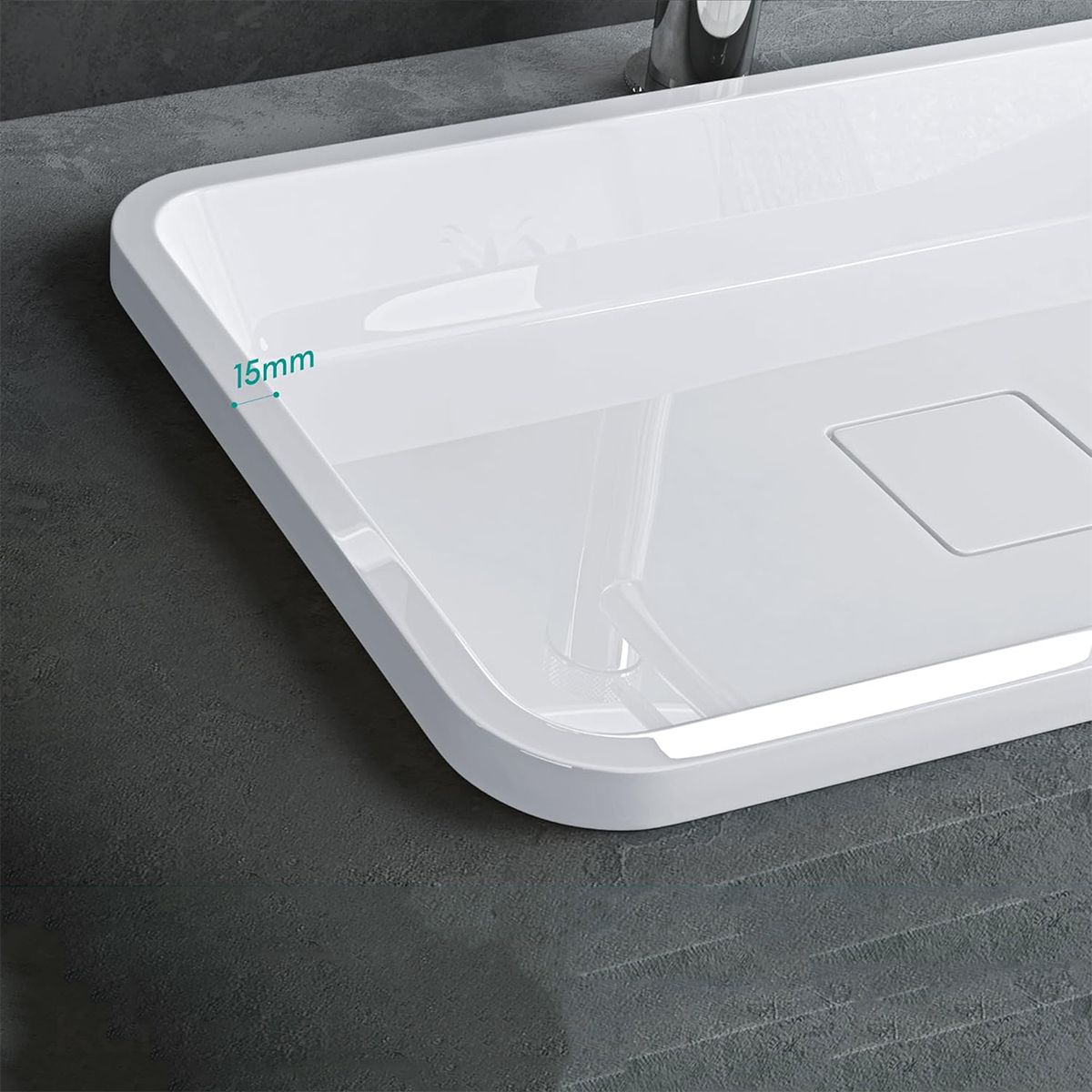 Lavoar 104, Alb, lucios, 60-53x33-38 cm, montaj semi-incastrat, compozit marmura, scurgere ascunsa