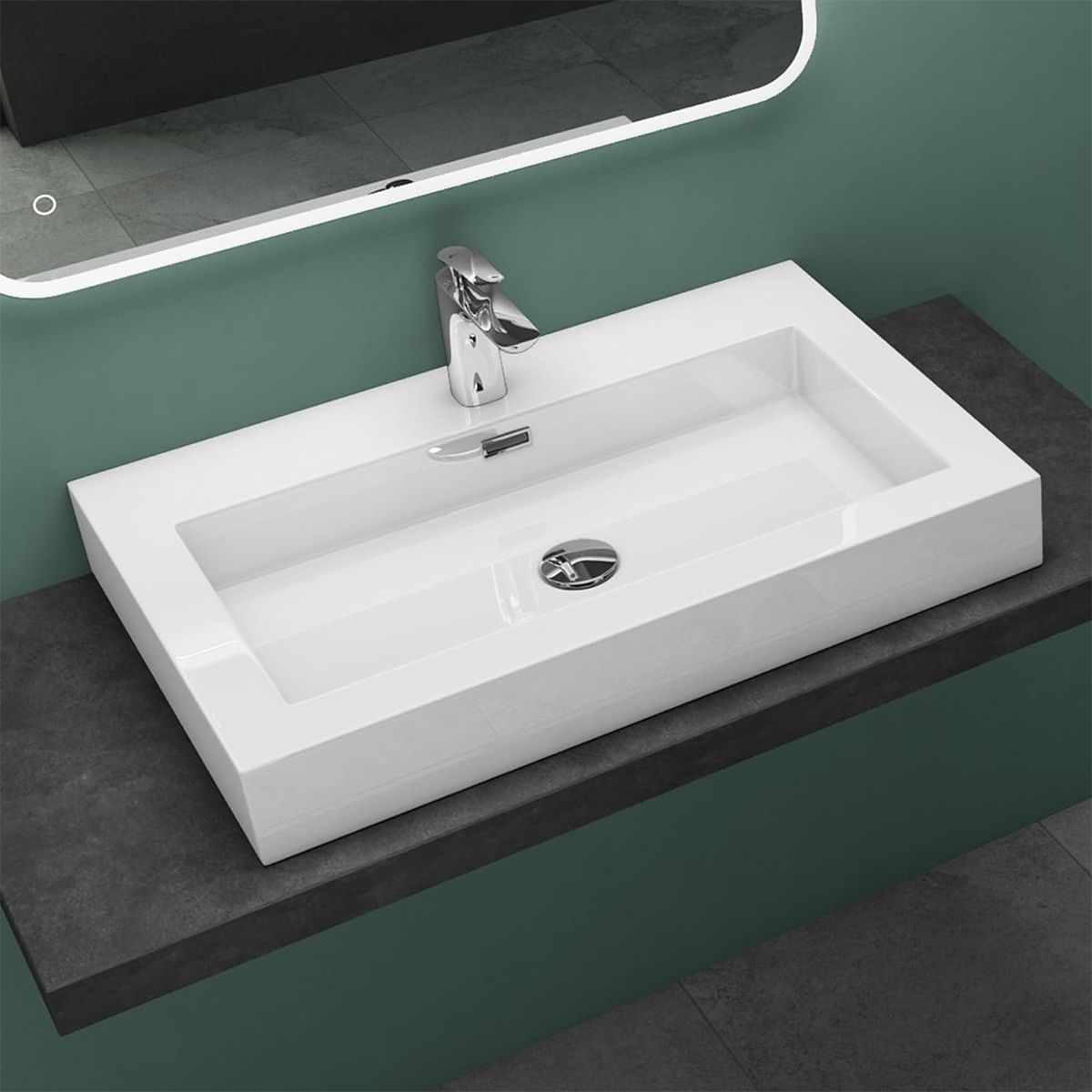 Lavoar 18, Alb, lucios, montaj suspendat, semi-incastrat sau pe blat, dimensiuni: 60, 73, sau 90 cm, compozit marmura