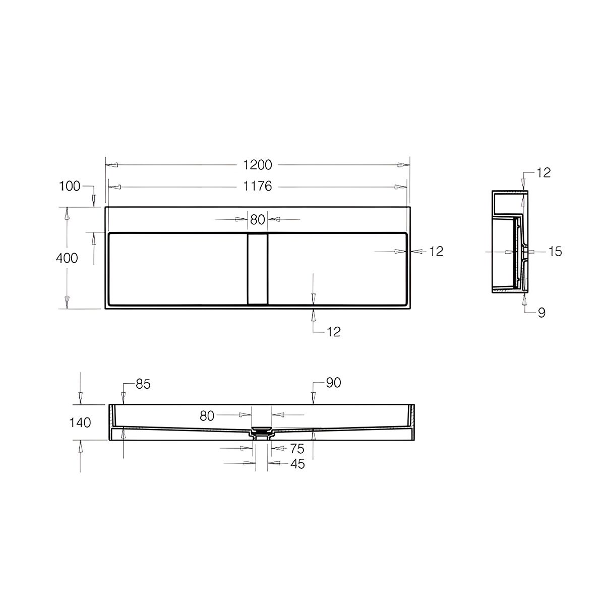 Lavoar 6028, Alb Mat, 120x40 cm, scurgere ascunsa, fara gaura de baterie, montaj pe blat, compozit mineral