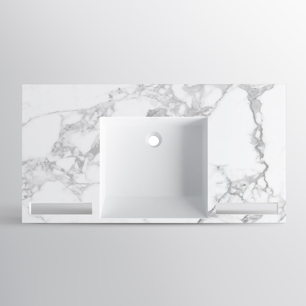 Lavoar, Alb finisaj Carrara Arabescato, suport prosoape, compozit, montaj suspendat pe perete sau incastrat, 105-125x55, Fuente