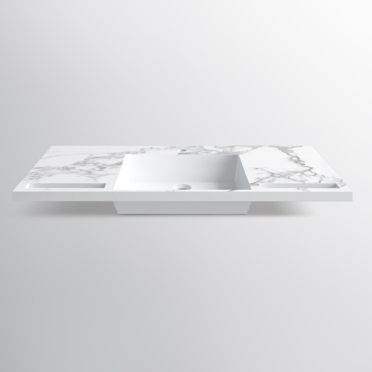 Lavoar, Alb finisaj Carrara Arabescato, suport prosoape, compozit, montaj suspendat pe perete sau incastrat, 105-125x55, Fuente