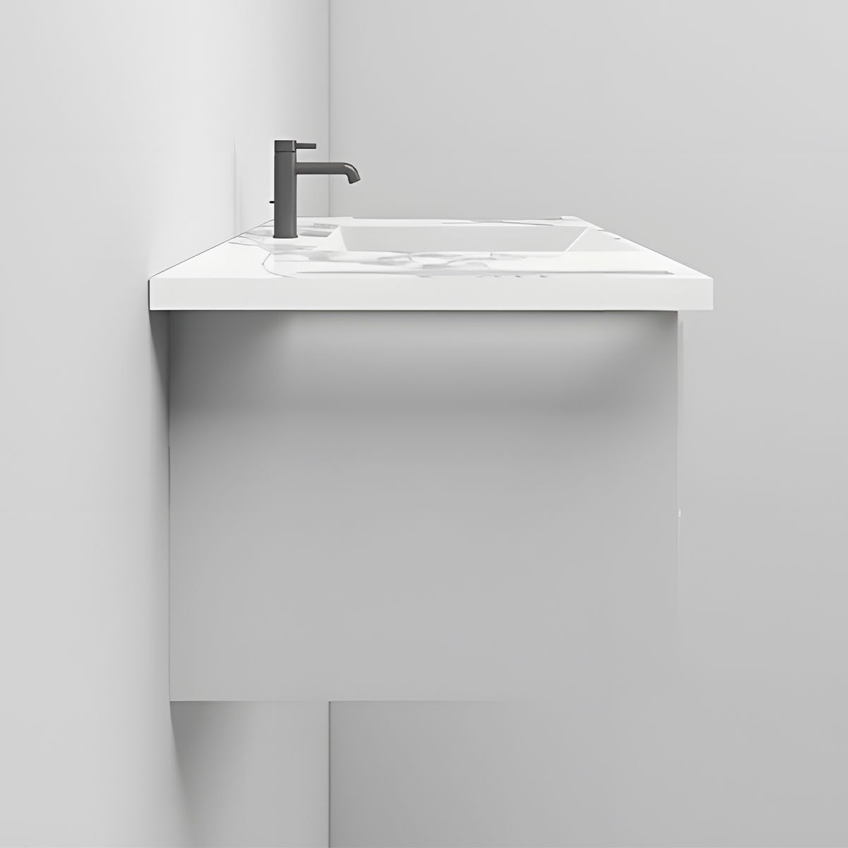 Lavoar, Alb  finisaj Carrara Arabescato, suport prosoape, compozit, montaj suspendat sau semi-incastrat, 105x55 cm, Lavanda