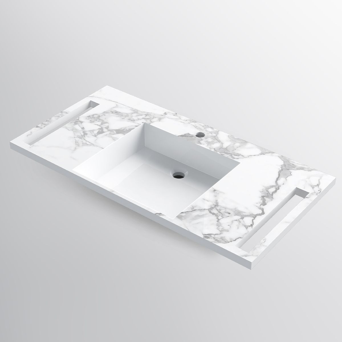 Lavoar, Alb  finisaj Carrara Arabescato, suport prosoape, compozit, montaj suspendat sau semi-incastrat, 105x55 cm, Lavanda